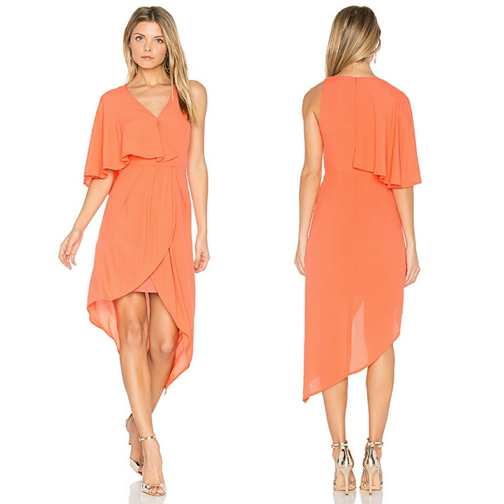 Revolve Elliatt Glow Dress Tangerine Orange Asymmetric Wedding Guest V-Neck NEW